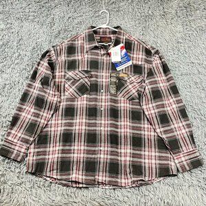 Men’s Extra Heavy Pearl Snap Plaid Flannel Outdoor Shacket Blk Red Gry 2XLT NWT